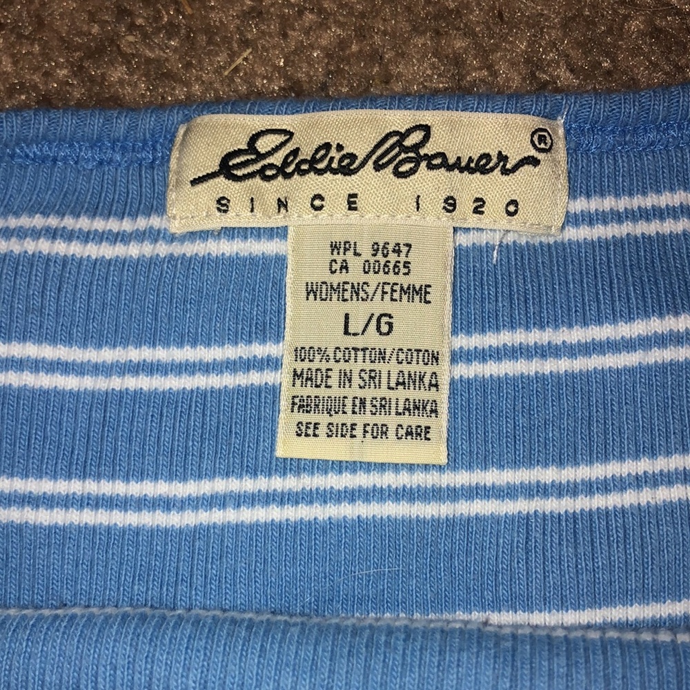 Vintage Eddie Bauer Ribbed Tank Top Baby Blue White Stripes - Picture 2 of 2